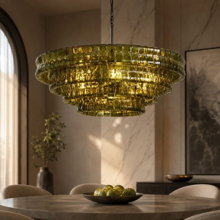 Modern Chandelier Light Adjustable Hanging Glass Steel 6 Bulb Dimmable Indoor Fixture