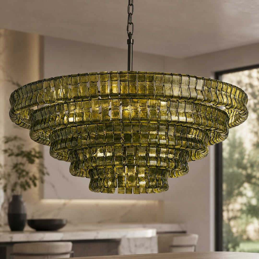 Modern Chandelier Light Adjustable Hanging Glass Steel 6 Bulb Dimmable Indoor Fixture