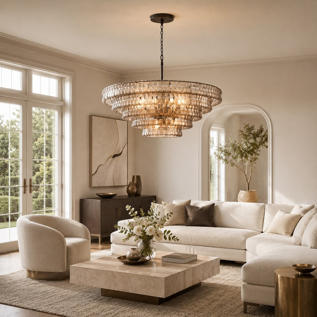 Modern Chandelier Light Adjustable Hanging Glass Steel 6 Bulb Dimmable Indoor Fixture