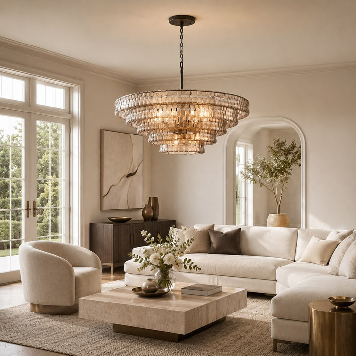 Modern Chandelier Light Adjustable Hanging Glass Steel 6 Bulb Dimmable Indoor Fixture
