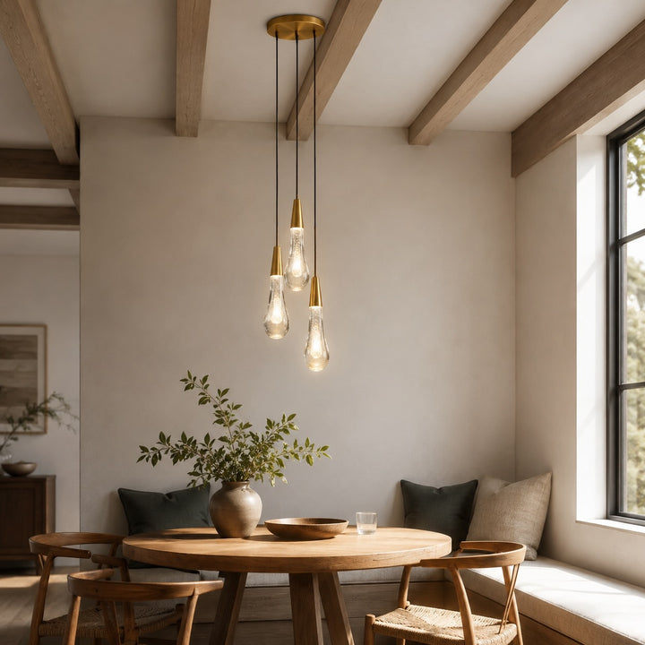 Modern 3-Light Hanging Pendant Lighting Adjustable Steel Seeded Glass LED Fixture for Kitchen Island