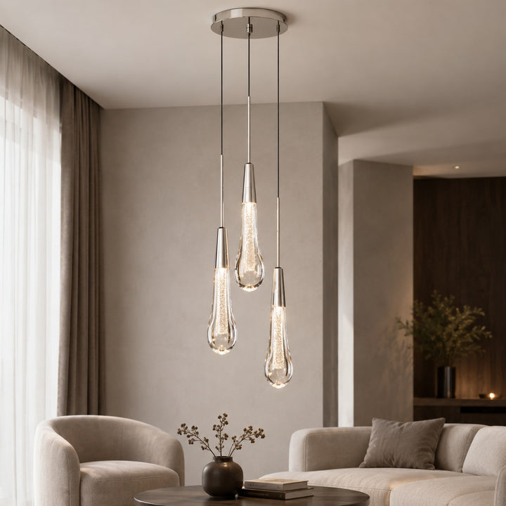 Modern 3-Light Hanging Pendant Lighting Adjustable Steel Seeded Glass LED Fixture for Kitchen Island