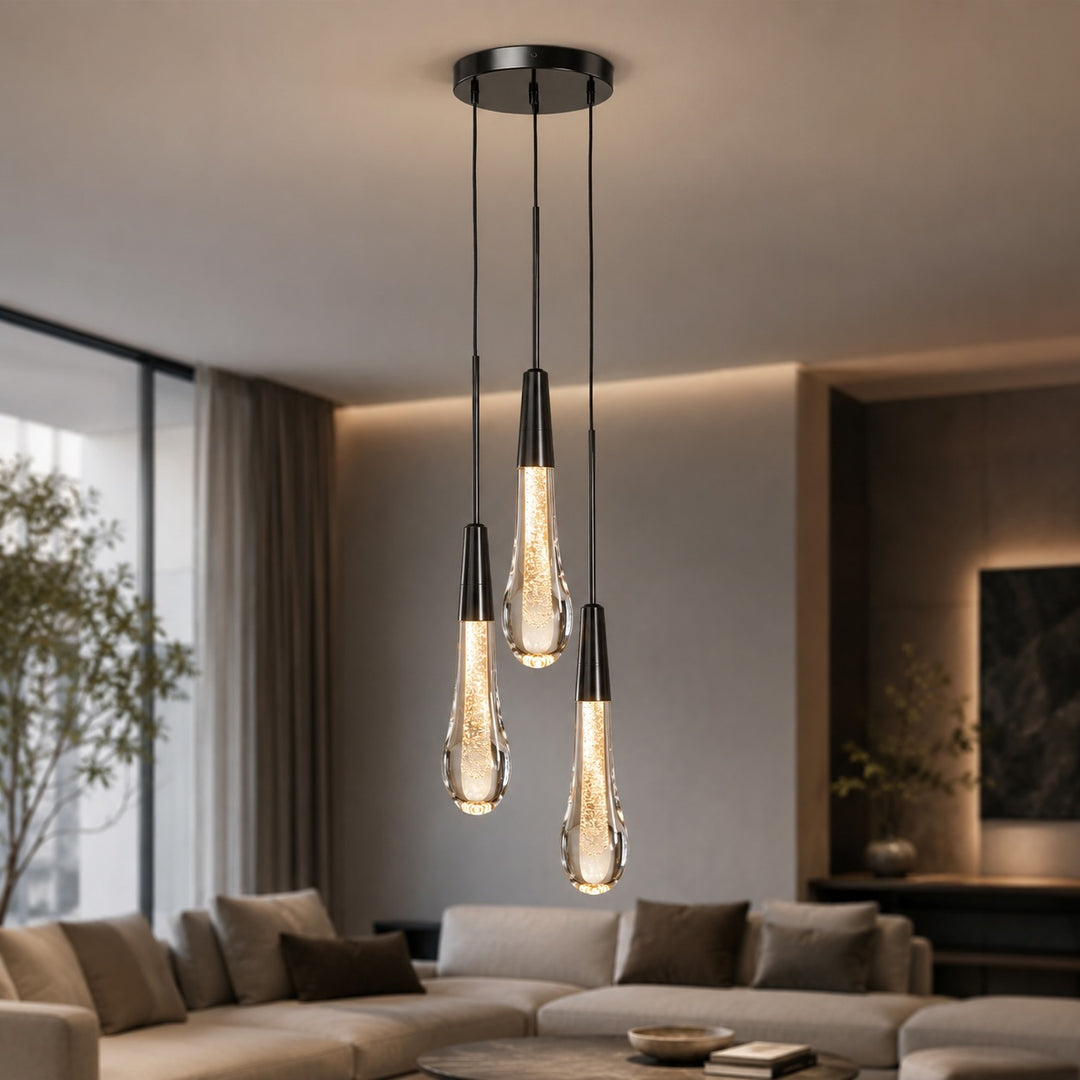 Modern 3-Light Hanging Pendant Lighting Adjustable Steel Seeded Glass LED Fixture for Kitchen Island