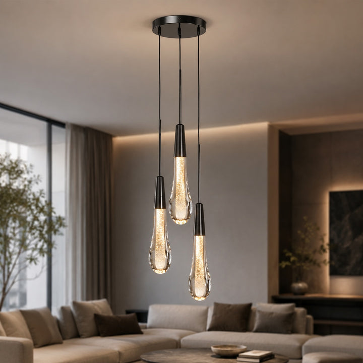 Modern 3-Light Hanging Pendant Lighting Adjustable Steel Seeded Glass LED Fixture for Kitchen Island
