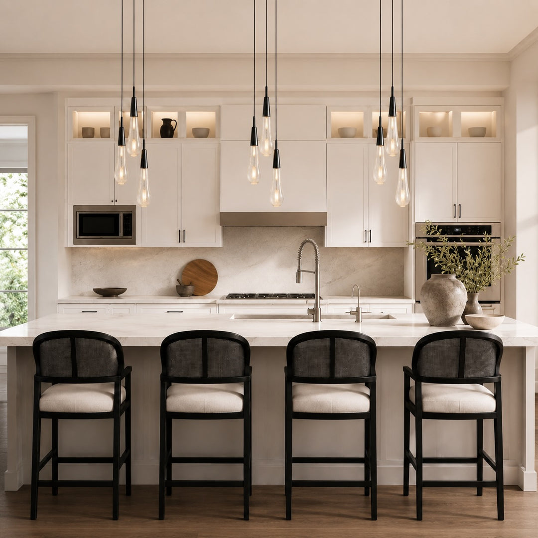 Modern 3-Light Hanging Pendant Lighting Adjustable Steel Seeded Glass LED Fixture for Kitchen Island