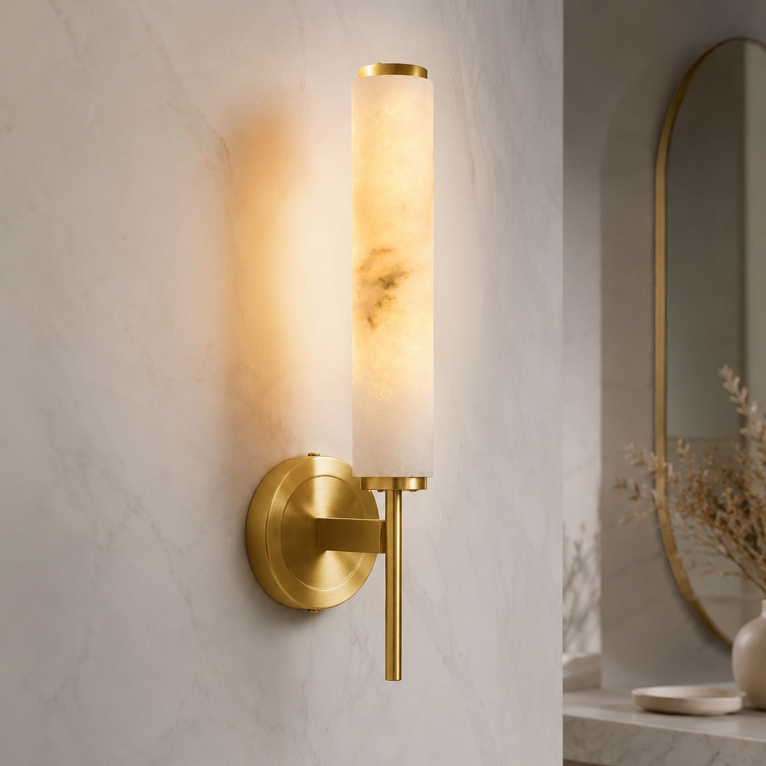 Modern Wall Sconce Lighting with Adjustable Alabaster Shade and Metal Fixture for Elegant Illumination