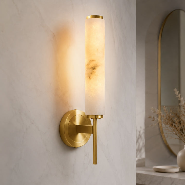 Modern Wall Sconce Lighting with Adjustable Alabaster Shade and Metal Fixture for Elegant Illumination