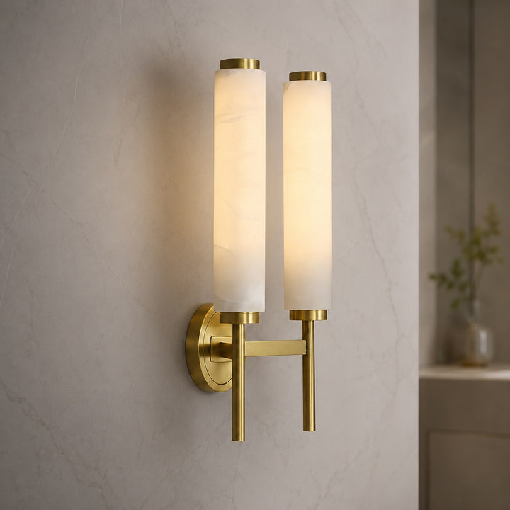 Modern Wall Sconce Lighting with Adjustable Alabaster Shade and Metal Fixture for Elegant Illumination