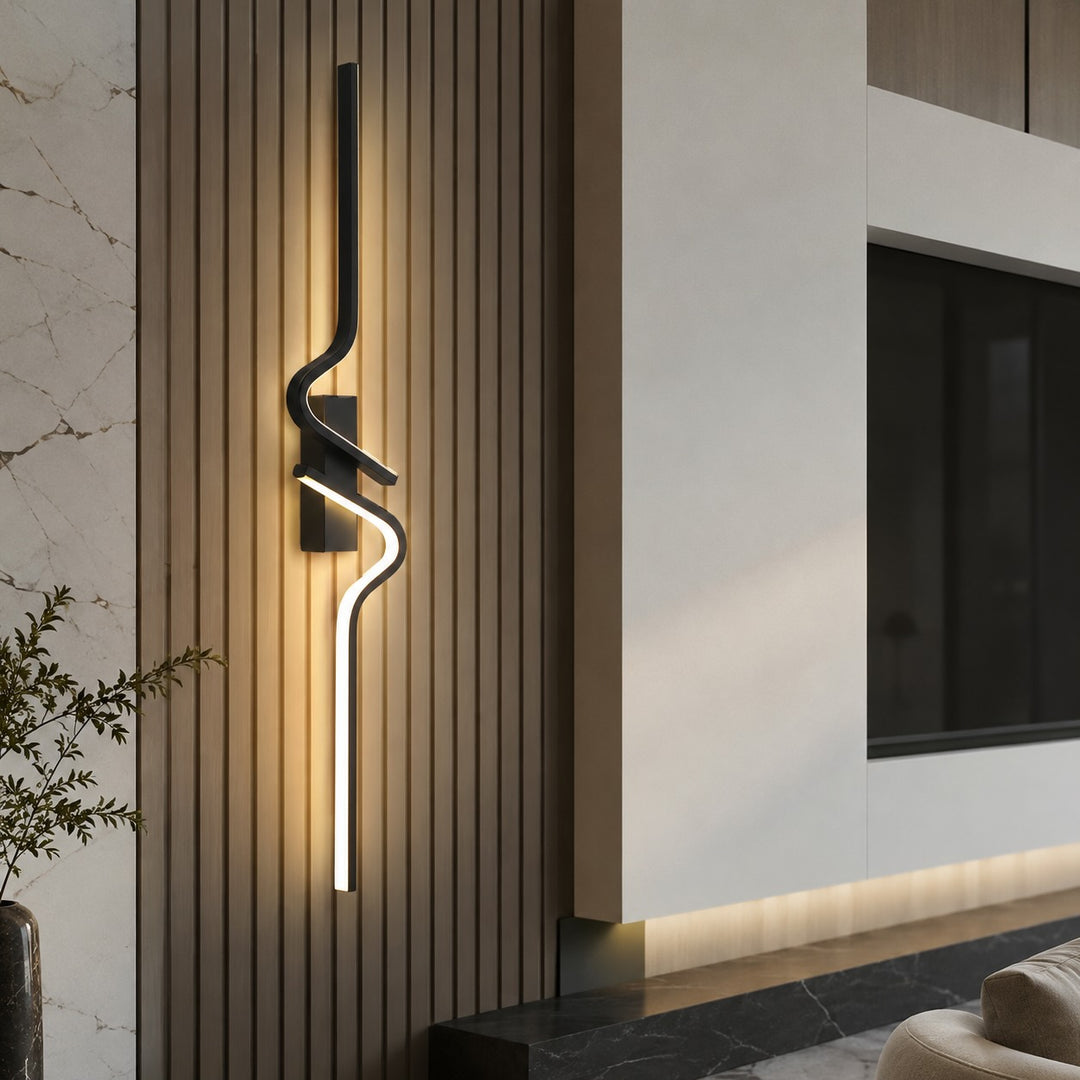 Modern Curved Wall Sconce Adjustable LED Wall Light Black Aluminum Three Color Temperatures