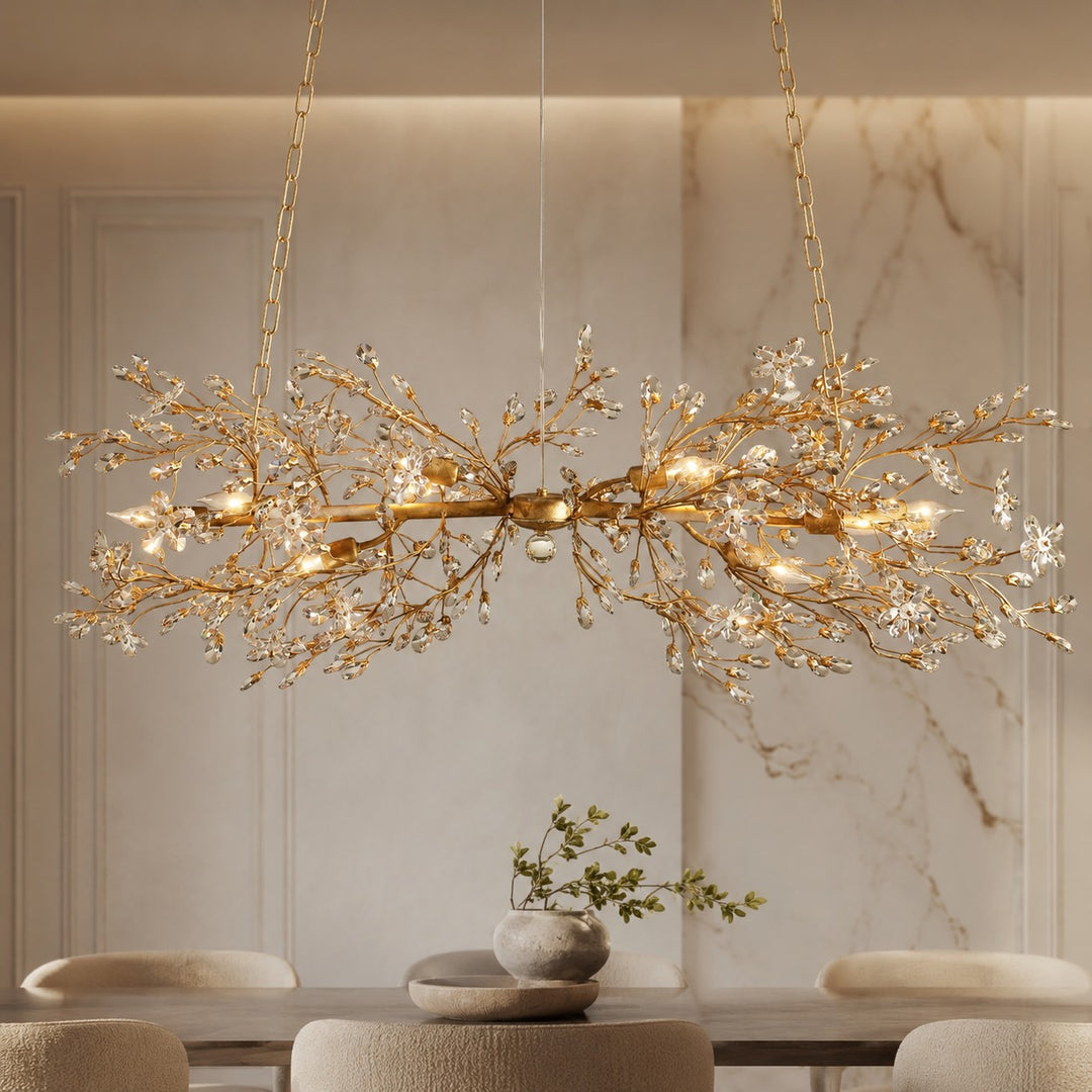 Modern Chandelier Light Hanging Metal and Glass Dimmable 8 Bulb Fixture