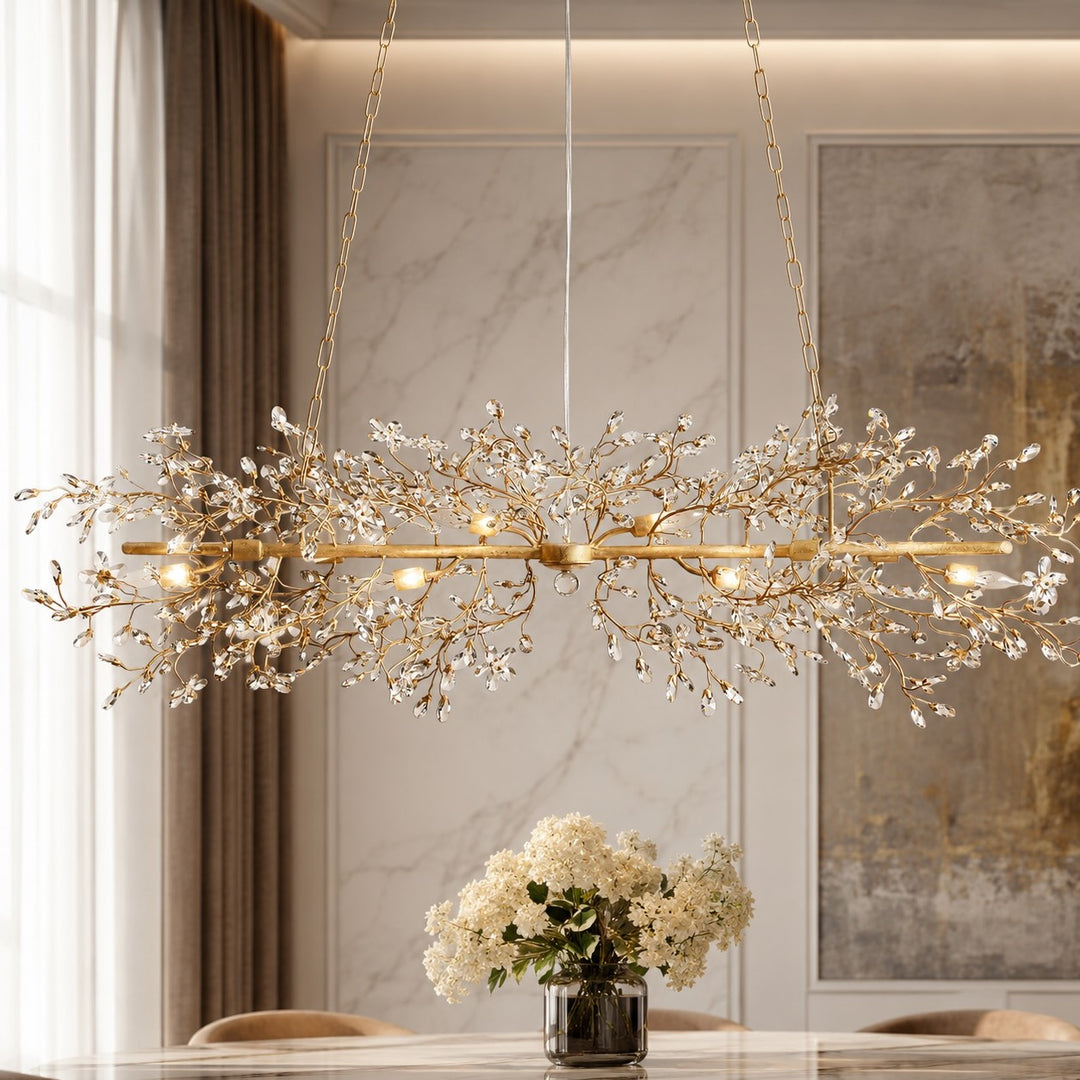 Modern Chandelier Light Hanging Metal and Glass Dimmable 8 Bulb Fixture