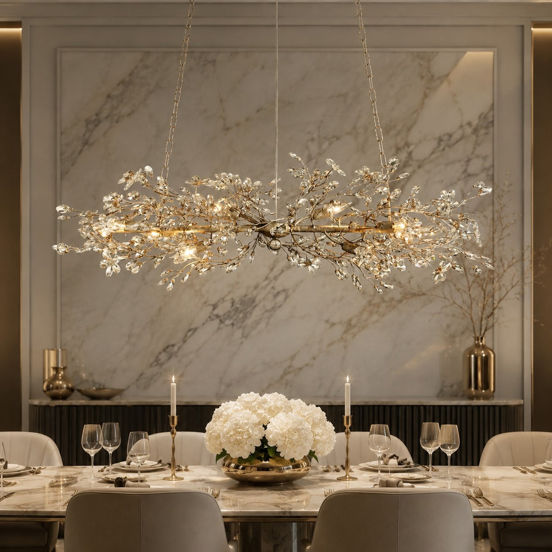 Modern Chandelier Light Hanging Metal and Glass Dimmable 8 Bulb Fixture