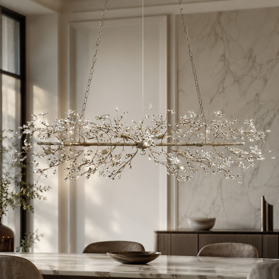 Modern Chandelier Light Hanging Metal and Glass Dimmable 8 Bulb Fixture