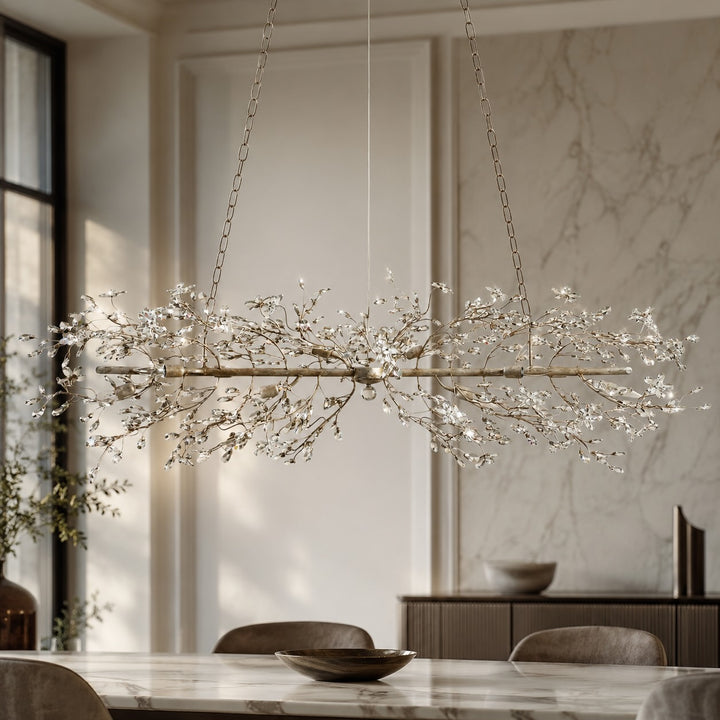 Modern Chandelier Light Hanging Metal and Glass Dimmable 8 Bulb Fixture