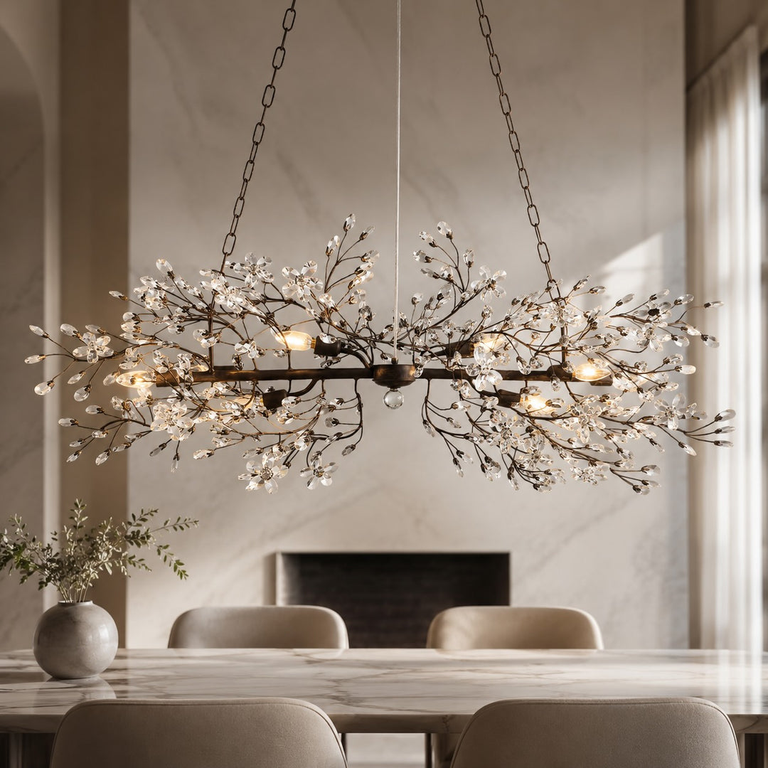 Modern Chandelier Light Hanging Metal and Glass Dimmable 8 Bulb Fixture