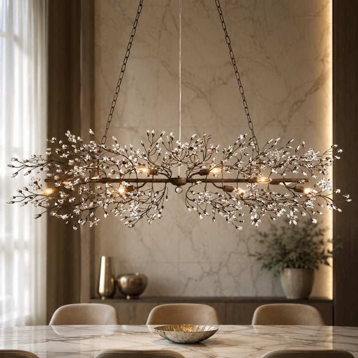 Modern Chandelier Light Hanging Metal and Glass Dimmable 8 Bulb Fixture