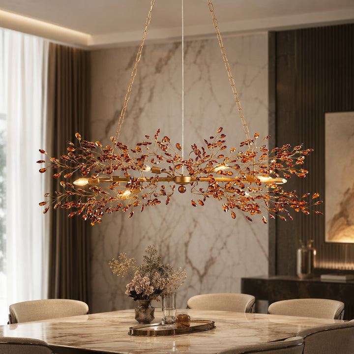 Modern Chandelier Light Hanging Metal and Glass Dimmable 8 Bulb Fixture