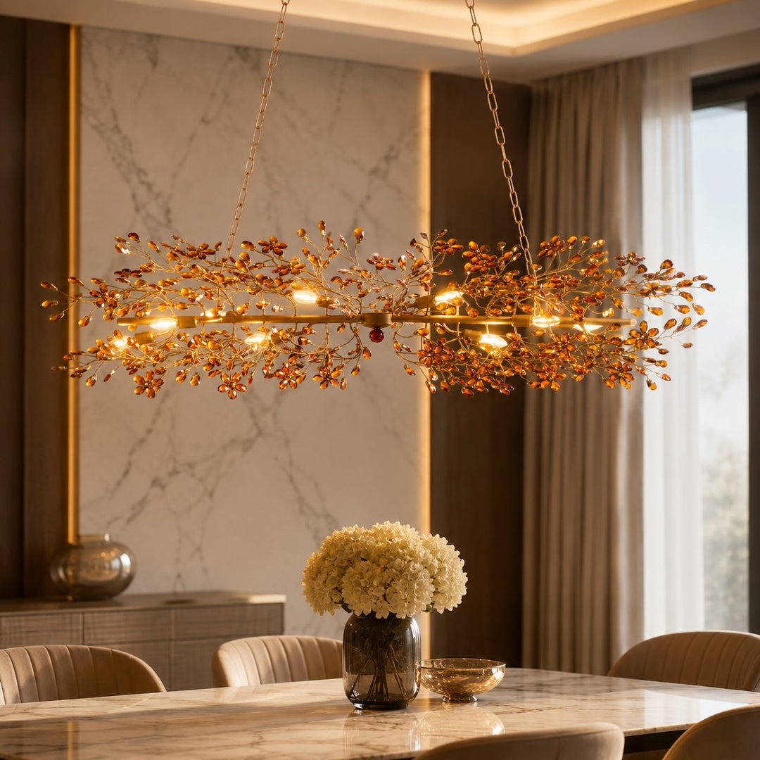 Modern Chandelier Light Hanging Metal and Glass Dimmable 8 Bulb Fixture
