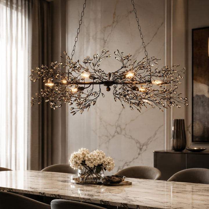 Modern Chandelier Light Hanging Metal and Glass Dimmable 8 Bulb Fixture