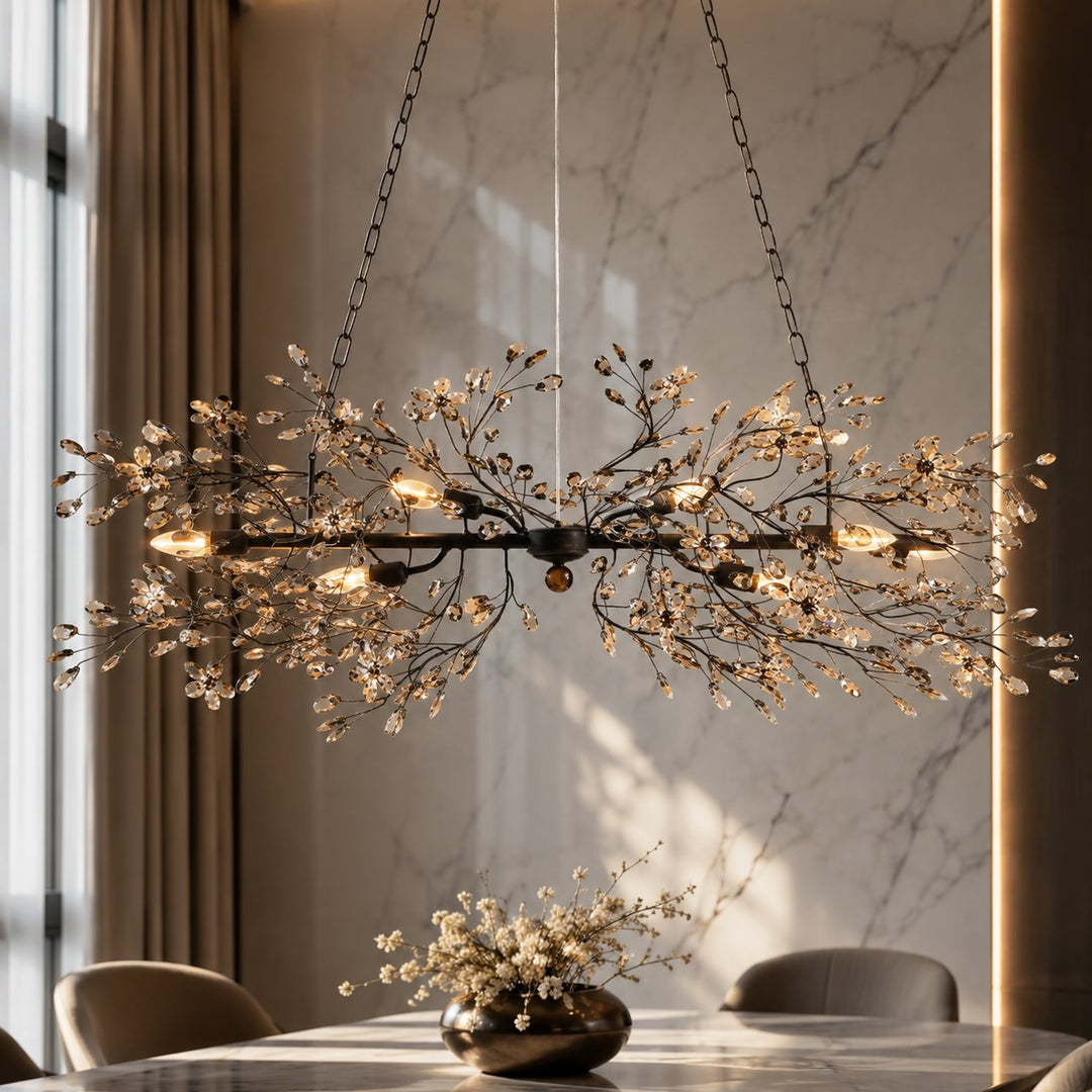Modern Chandelier Light Hanging Metal and Glass Dimmable 8 Bulb Fixture