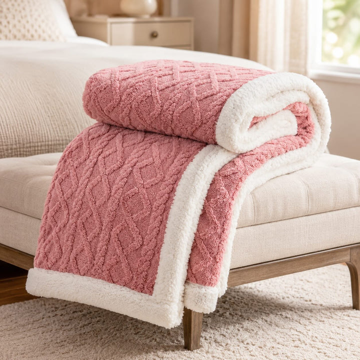 Warm Coral Fleece Blanket Soft Plush Material Cozy Winter Throw for Single and Double Beds