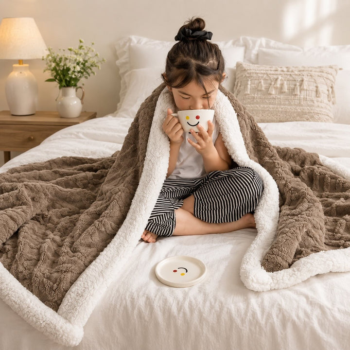 Warm Coral Fleece Blanket Soft Plush Material Cozy Winter Throw for Single and Double Beds