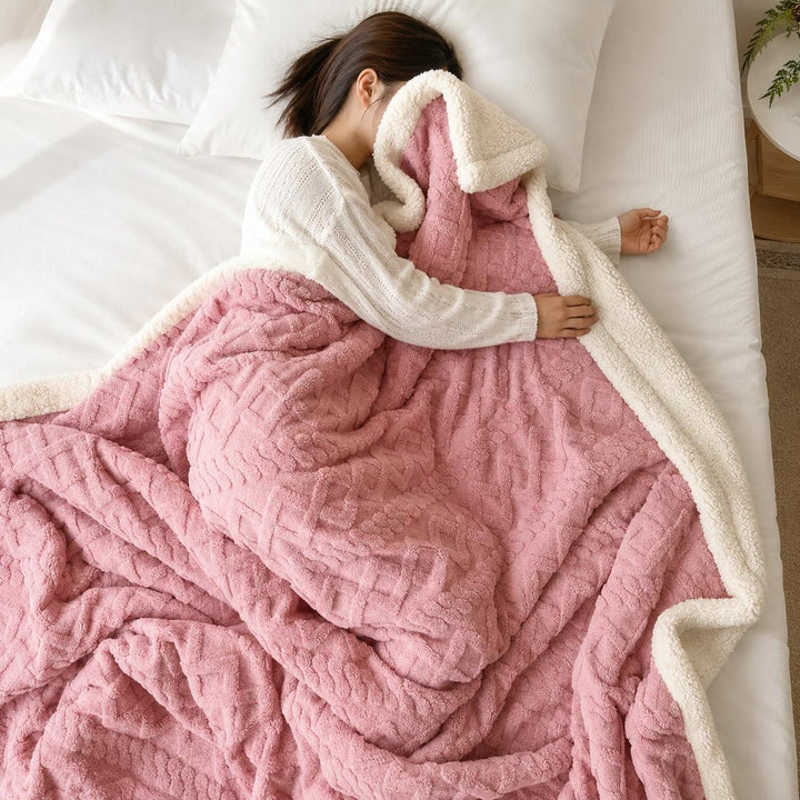 Warm Coral Fleece Throw Blanket Lightweight Polyester for Cozy Bedding Sofa Office Use