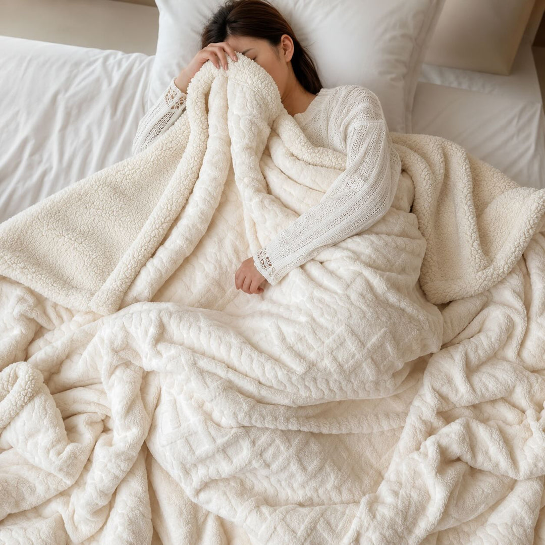Warm Coral Fleece Throw Blanket Lightweight Polyester for Cozy Bedding Sofa Office Use