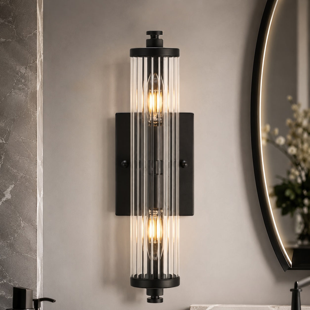Vintage Wall Light Ribbed Glass Shade Wall Mounted Metal Fixture Adjustable Sconce