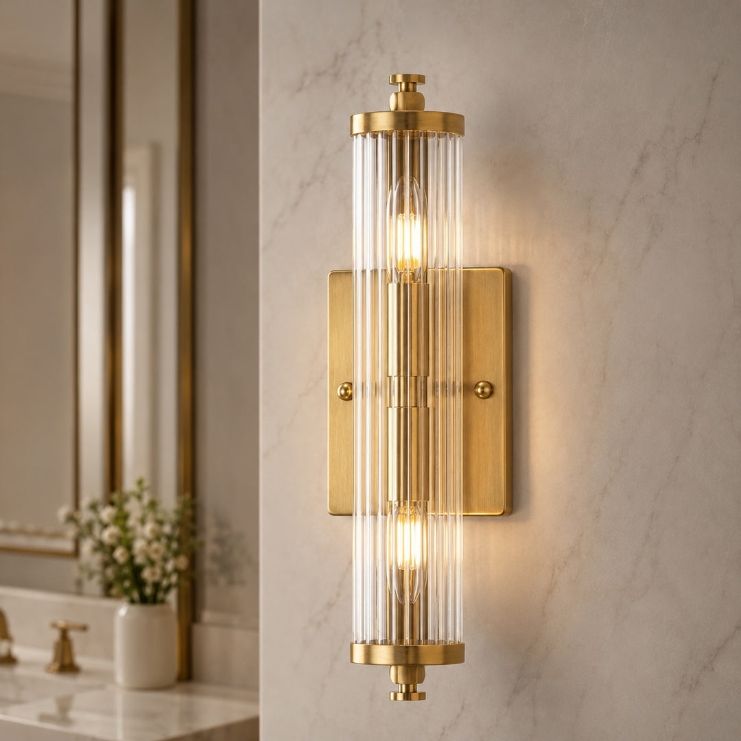 Vintage Wall Light Ribbed Glass Shade Wall Mounted Metal Fixture Adjustable Sconce