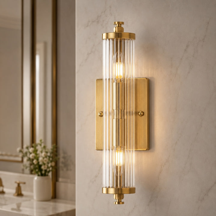Vintage Wall Light Ribbed Glass Shade Wall Mounted Metal Fixture Adjustable Sconce
