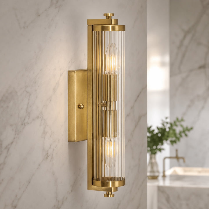 Vintage Wall Light Ribbed Glass Shade Wall Mounted Metal Fixture Adjustable Sconce