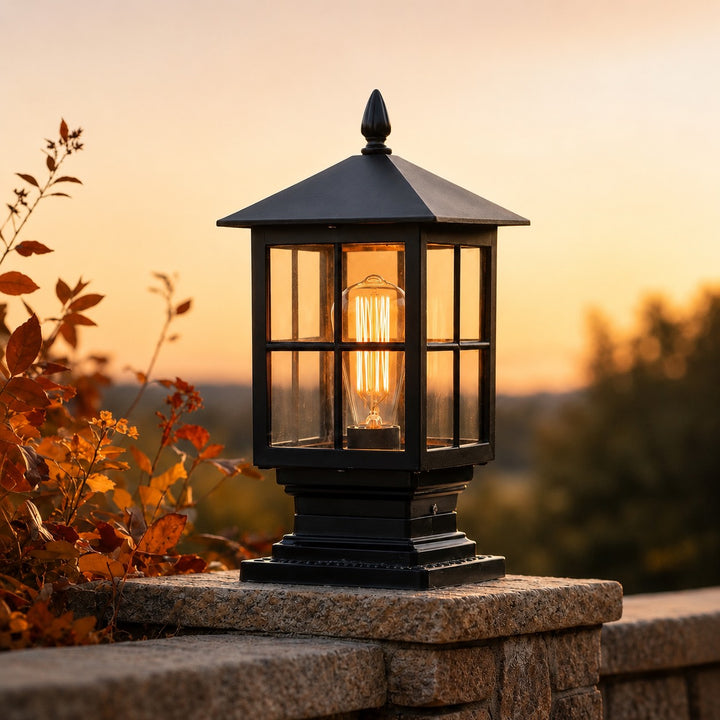 Outdoor Pillar Light Traditional Style Dual Power Aluminum Alloy Glass Waterproof LED