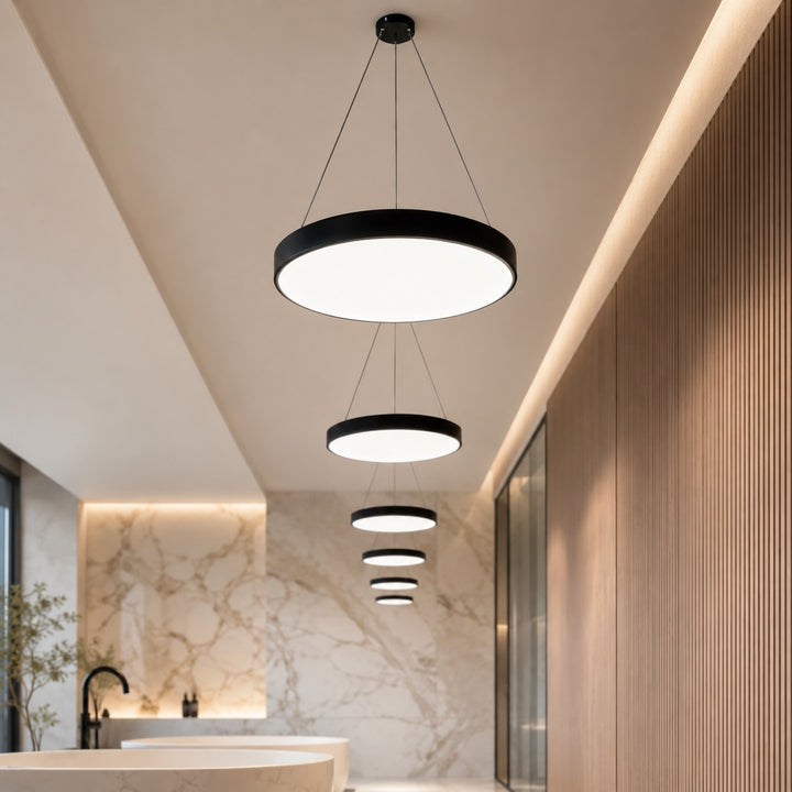 Modern Round Pendant Light Adjustable Hanging Metal Acrylic LED Dimmable Fixture