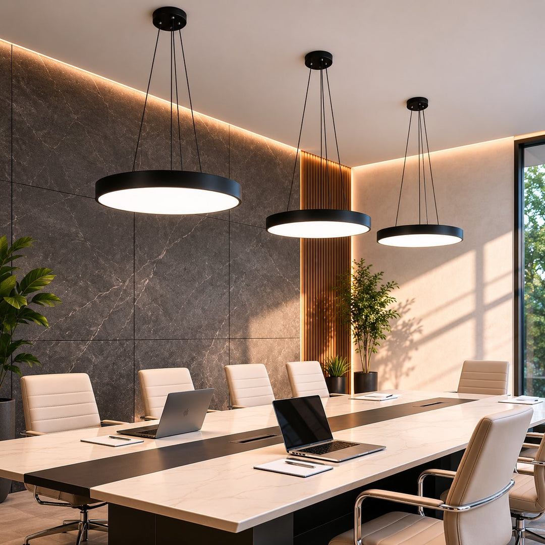 Modern Round Pendant Light Adjustable Hanging Metal Acrylic LED Dimmable Fixture