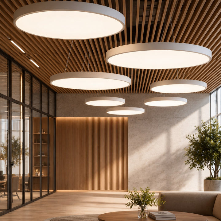 Modern Round Pendant Light Adjustable Hanging Metal Acrylic LED Dimmable Fixture