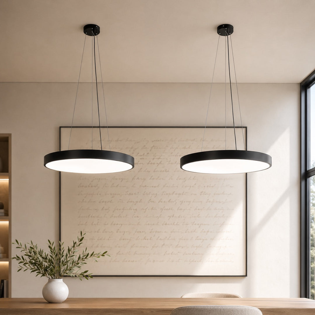 Modern Round Pendant Light Adjustable Hanging Metal Acrylic LED Dimmable Fixture