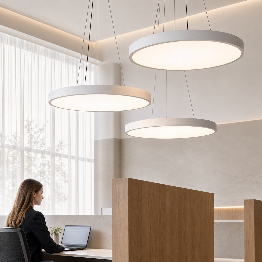 Modern Round Pendant Light Adjustable Hanging Metal Acrylic LED Dimmable Fixture