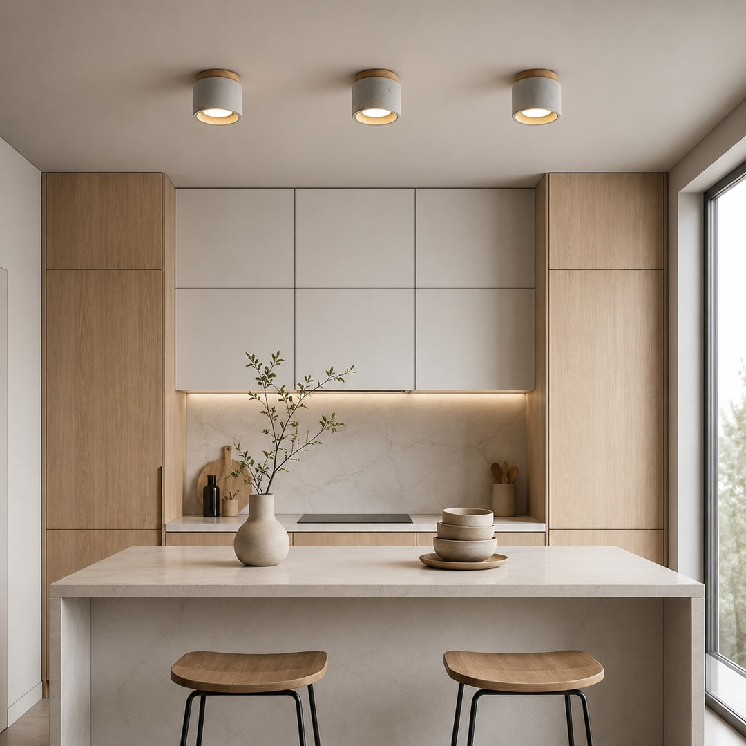 Modern Minimalist Round Ceiling Light Fixture Concrete LED GX53 Adjustable Color Temperature