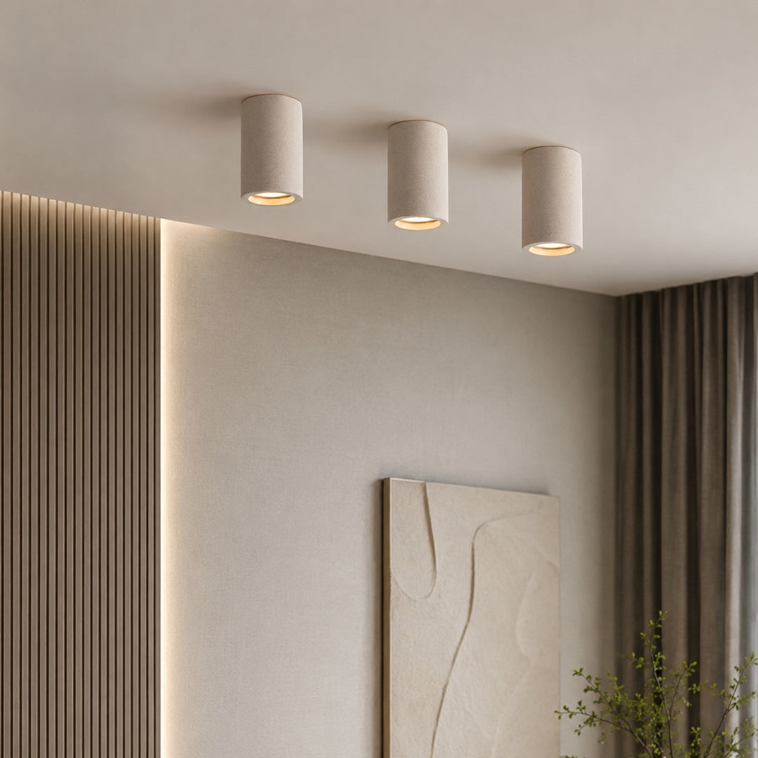 Modern Minimalist Round Ceiling Light Fixture Concrete LED Adjustable Ambient Lighting