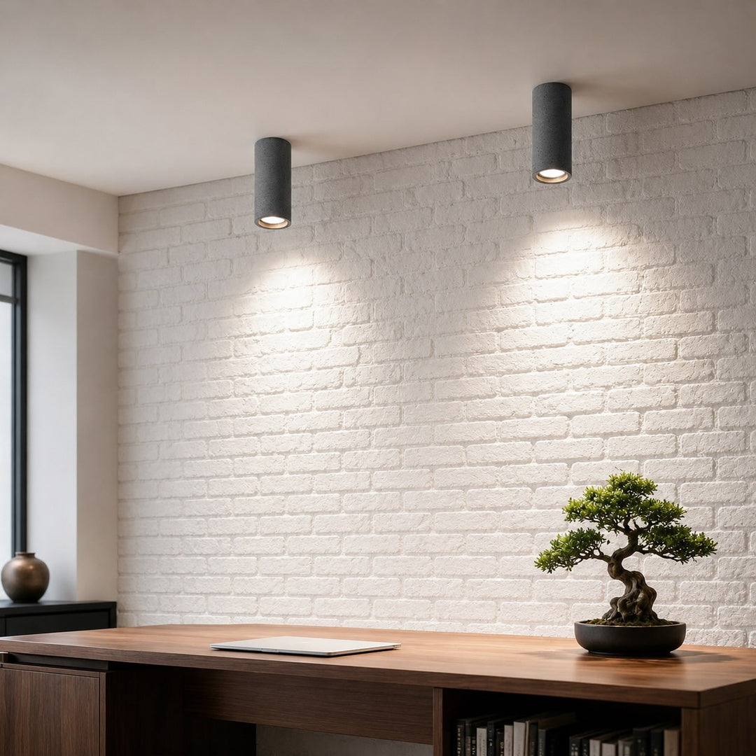 Modern Minimalist Round Ceiling Light Fixture Concrete LED Adjustable Ambient Lighting