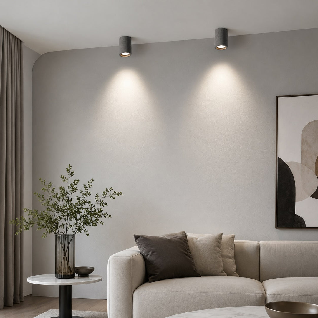 Modern Minimalist Round Ceiling Light Fixture Concrete LED Adjustable Ambient Lighting