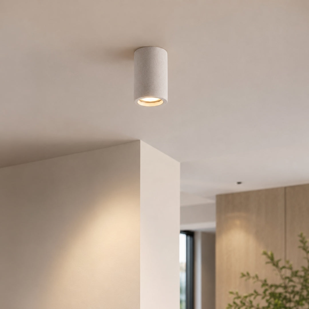 Modern Minimalist Round Ceiling Light Fixture Concrete LED Adjustable Ambient Lighting