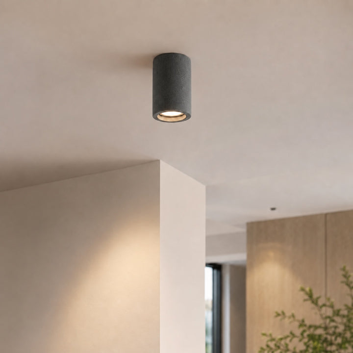 Modern Minimalist Round Ceiling Light Fixture Concrete LED Adjustable Ambient Lighting