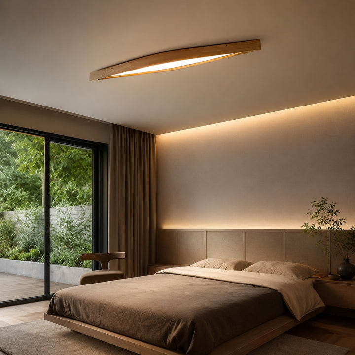 Modern Minimalist Ceiling Light Long Strip Diamond Shape Wood LED Adjustable Color Temperature