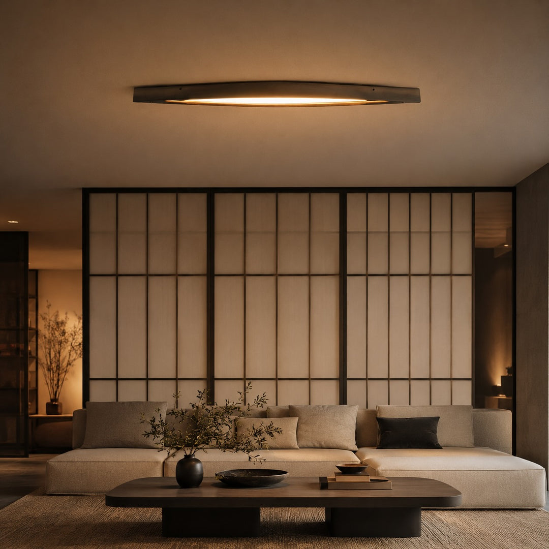 Modern Minimalist Ceiling Light Long Strip Diamond Shape Wood LED Adjustable Color Temperature