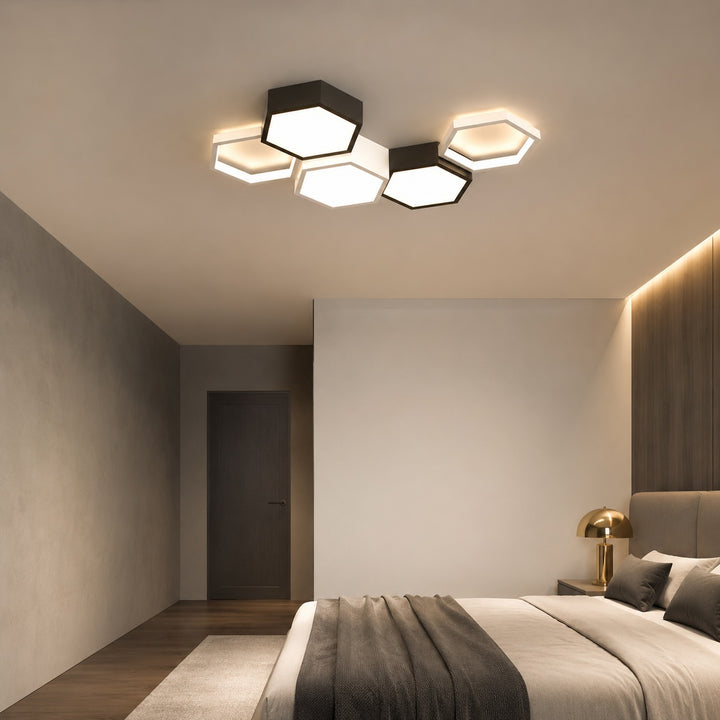 Modern Minimalist Indoor Ceiling Light Hexagon Design LED Adjustable Dimming Iron Acrylic