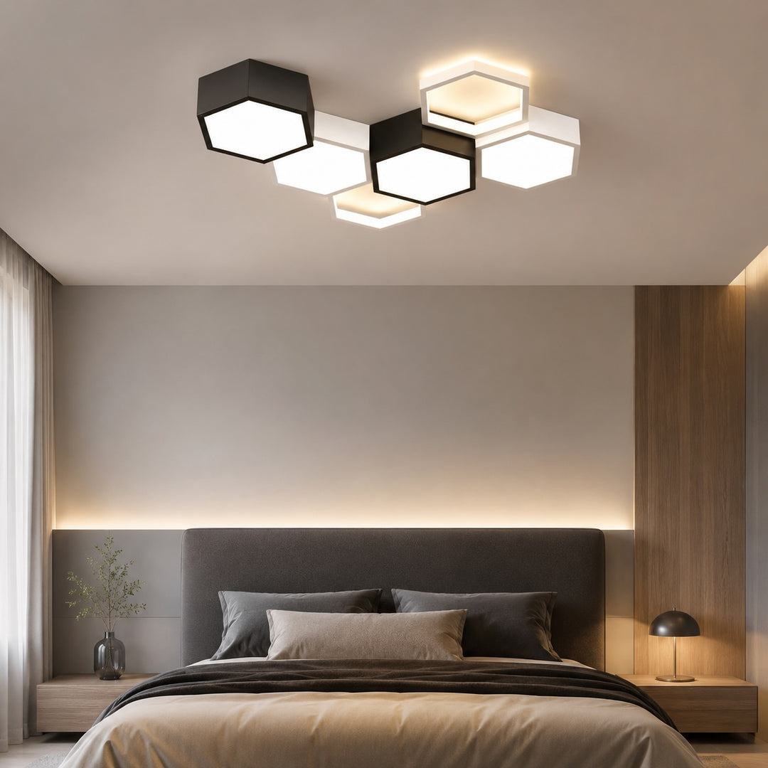 Modern Minimalist Indoor Ceiling Light Hexagon Design LED Adjustable Dimming Iron Acrylic