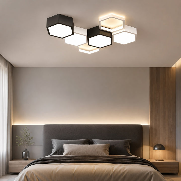 Modern Minimalist Indoor Ceiling Light Hexagon Design LED Adjustable Dimming Iron Acrylic