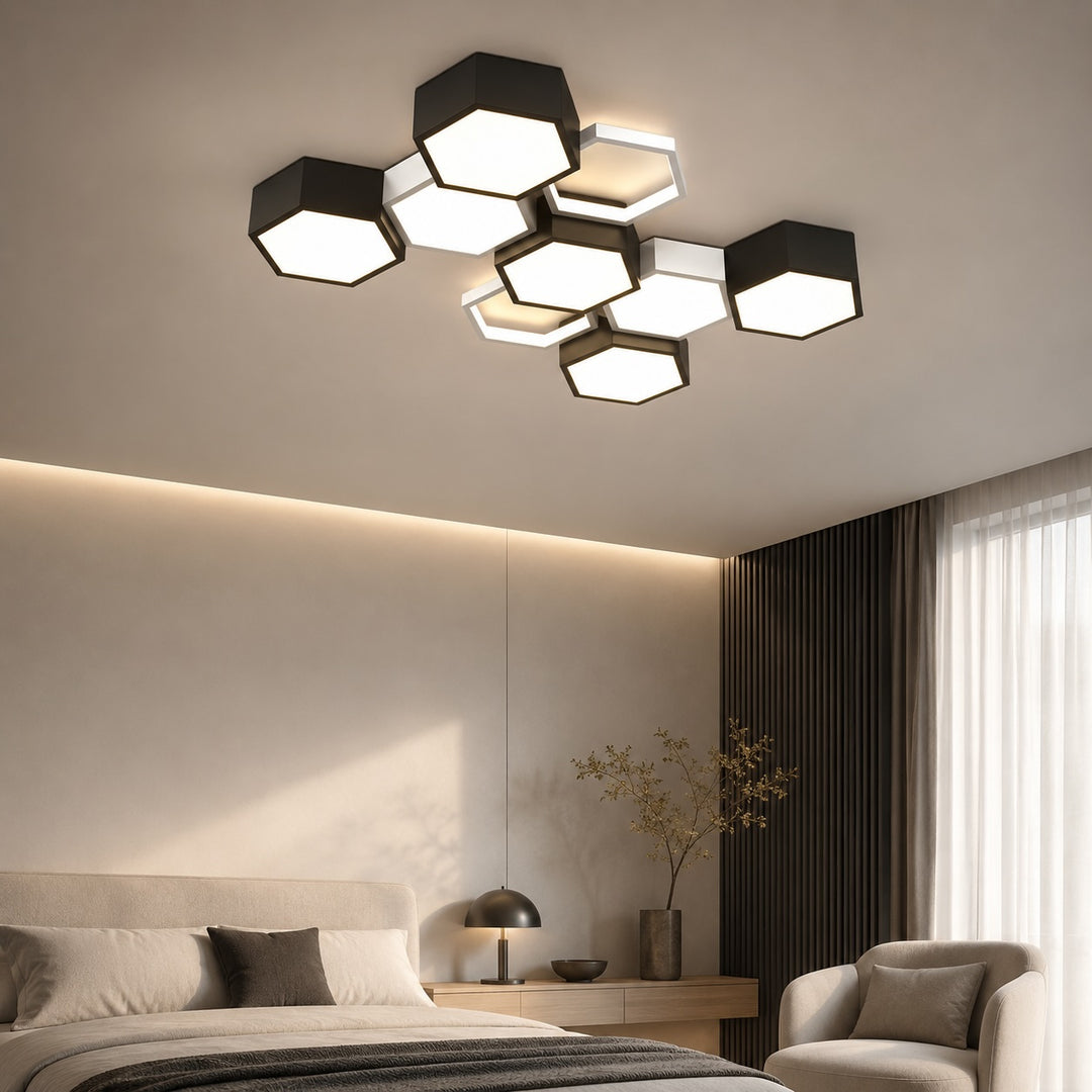 Modern Minimalist Indoor Ceiling Light Hexagon Design LED Adjustable Dimming Iron Acrylic